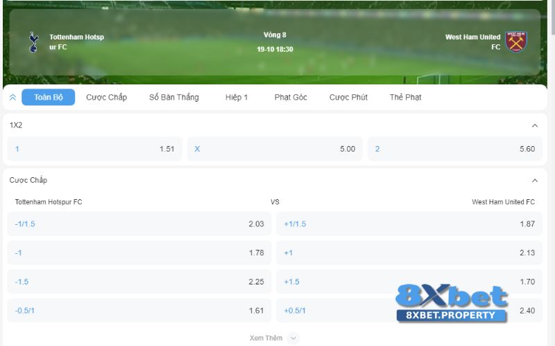 Tỷ lệ cược đa dạng chính là thế mạnh của 8XBET